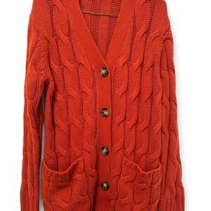 Orange cable knit cardigan